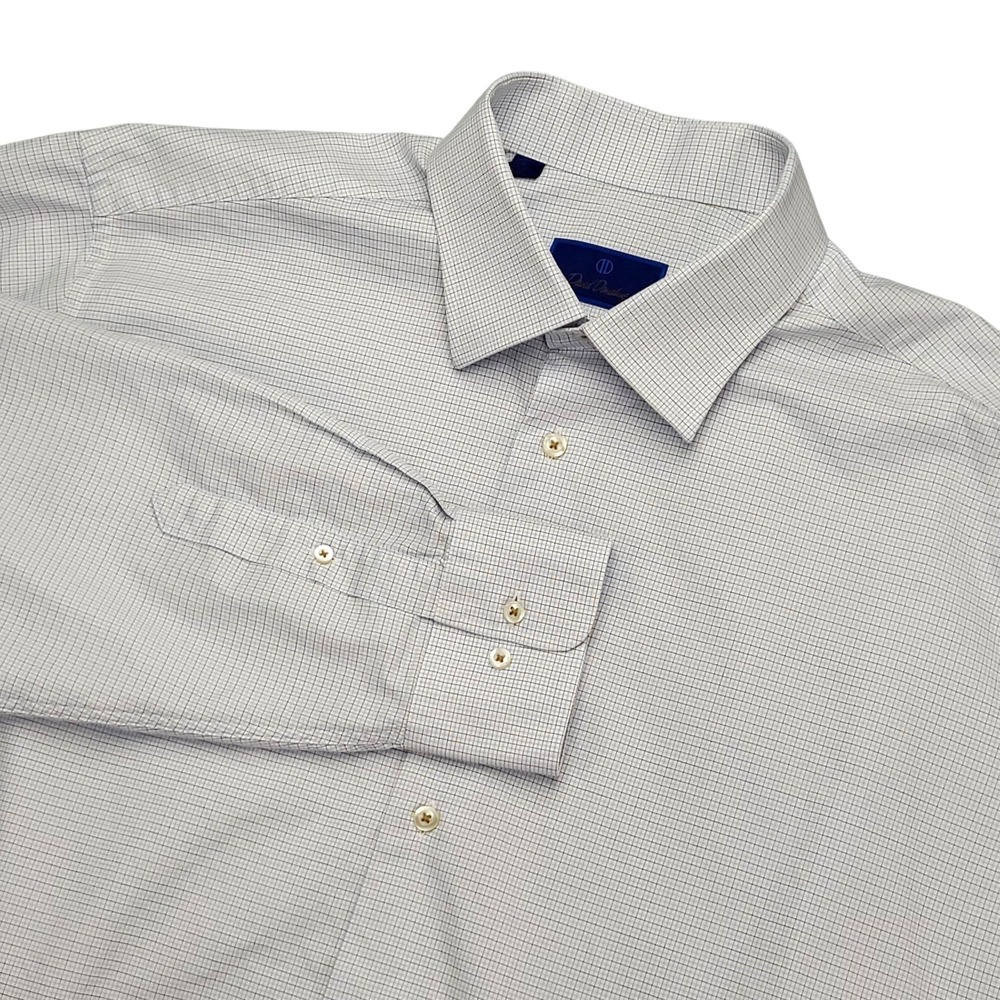 David Donahue Dress Shirt Mens 18 34/35 White Check Classic Fit Long Sleeve